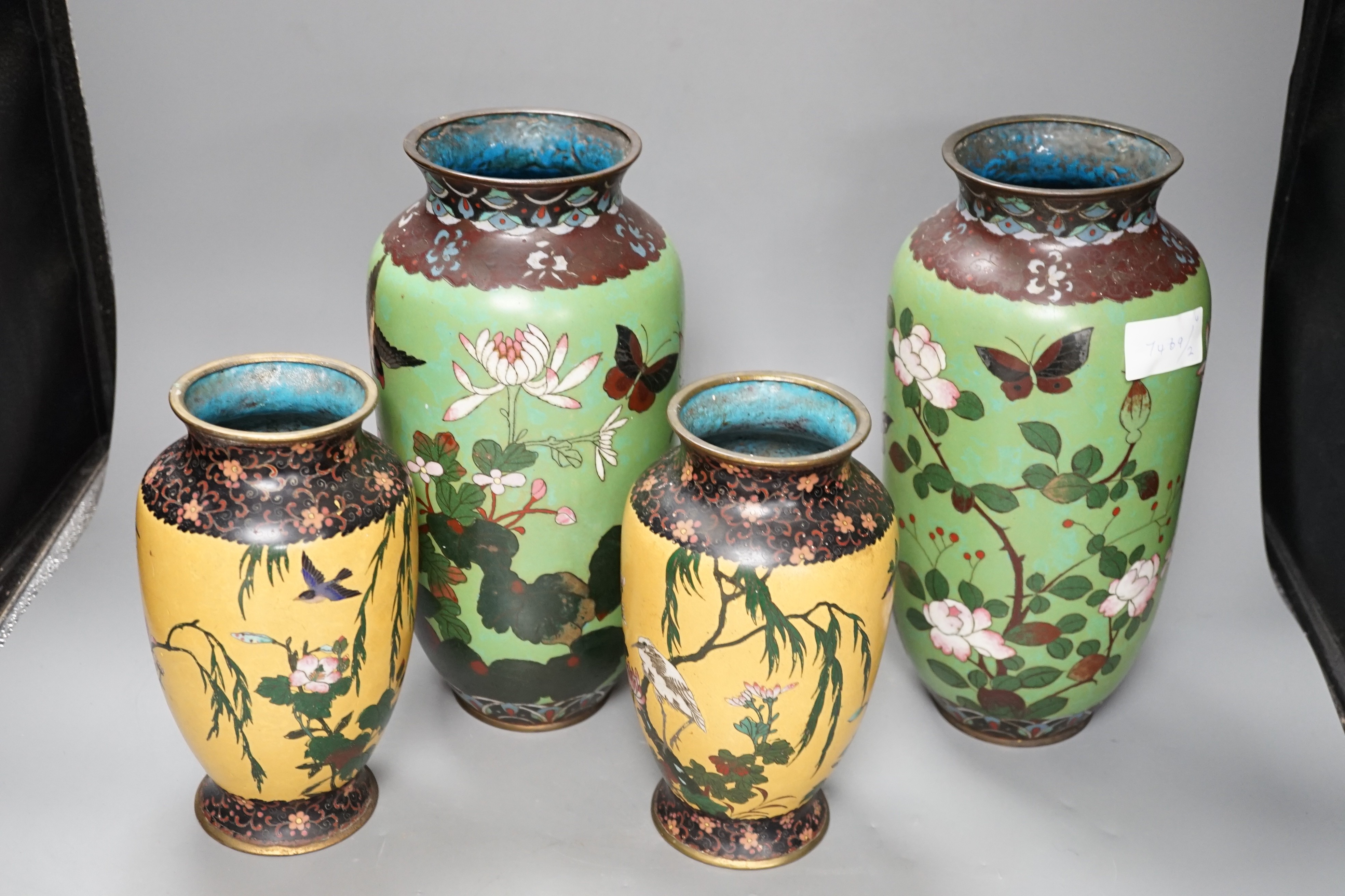 Two pairs of Japanese cloisonné enamel vases, Meiji period, 30cm